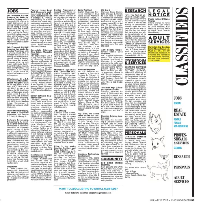 Chicago Reader Classifieds